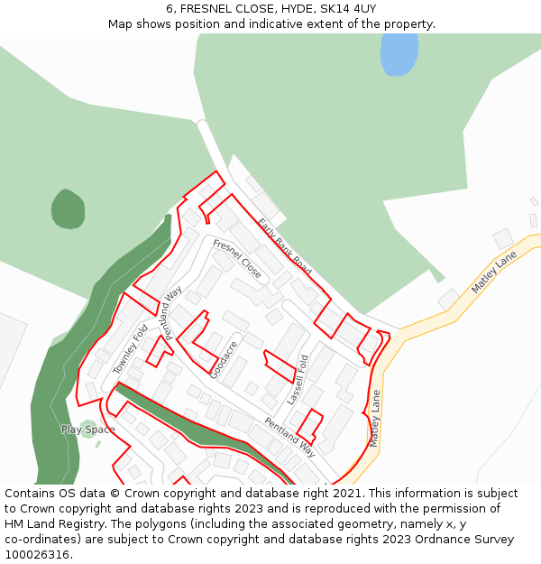 6, FRESNEL CLOSE, HYDE, SK14 4UY: Location map and indicative extent of plot