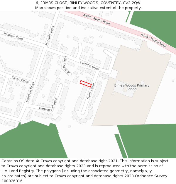 6, FRIARS CLOSE, BINLEY WOODS, COVENTRY, CV3 2QW: Location map and indicative extent of plot