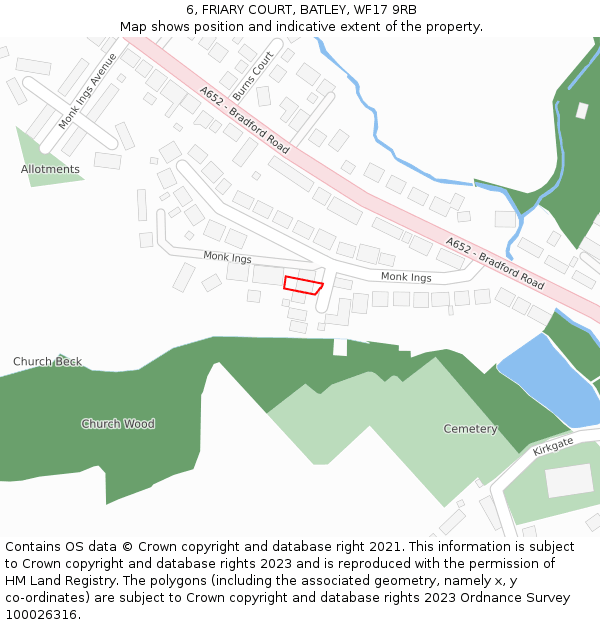 6, FRIARY COURT, BATLEY, WF17 9RB: Location map and indicative extent of plot