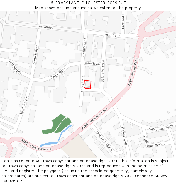 6, FRIARY LANE, CHICHESTER, PO19 1UE: Location map and indicative extent of plot