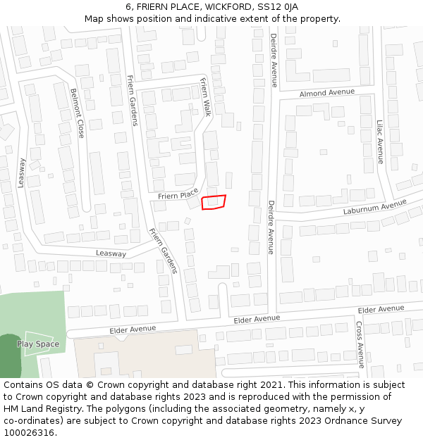 6, FRIERN PLACE, WICKFORD, SS12 0JA: Location map and indicative extent of plot