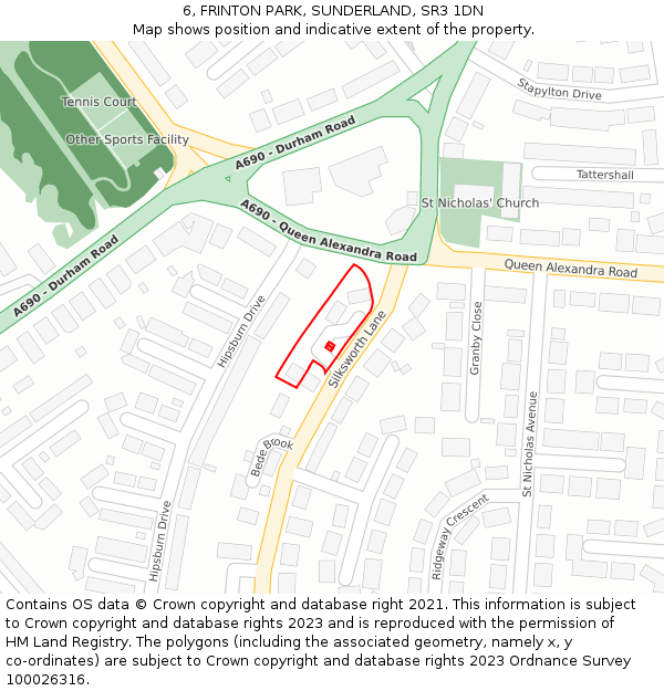 6, FRINTON PARK, SUNDERLAND, SR3 1DN: Location map and indicative extent of plot