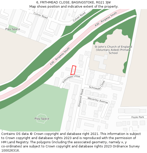 6, FRITHMEAD CLOSE, BASINGSTOKE, RG21 3JW: Location map and indicative extent of plot