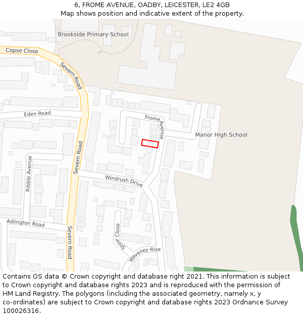 6, FROME AVENUE, OADBY, LEICESTER, LE2 4GB: Location map and indicative extent of plot