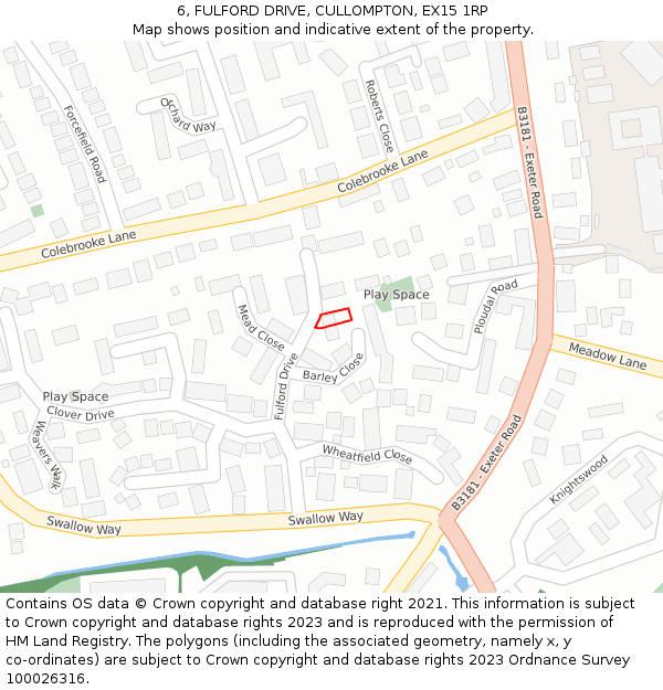 6, FULFORD DRIVE, CULLOMPTON, EX15 1RP: Location map and indicative extent of plot