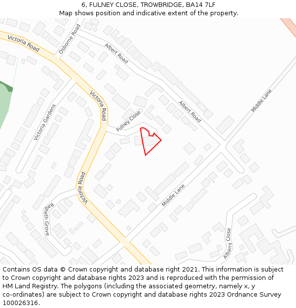 6, FULNEY CLOSE, TROWBRIDGE, BA14 7LF: Location map and indicative extent of plot