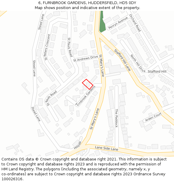 6, FURNBROOK GARDENS, HUDDERSFIELD, HD5 0DY: Location map and indicative extent of plot