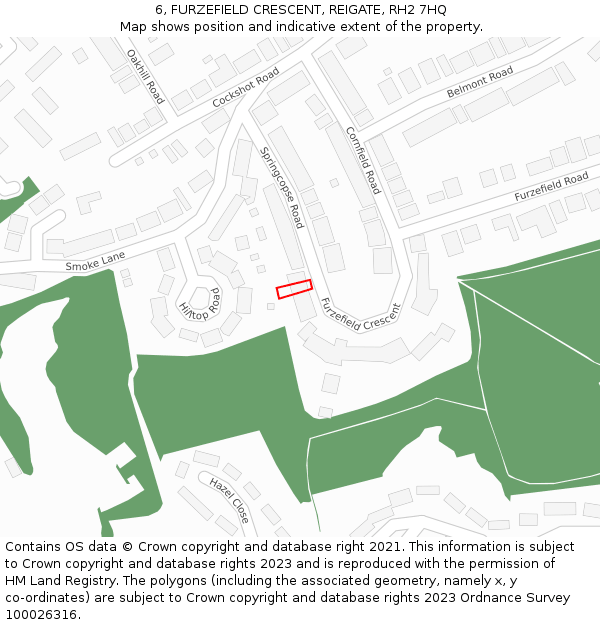 6, FURZEFIELD CRESCENT, REIGATE, RH2 7HQ: Location map and indicative extent of plot