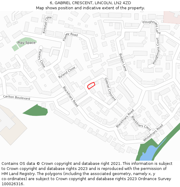 6, GABRIEL CRESCENT, LINCOLN, LN2 4ZD: Location map and indicative extent of plot
