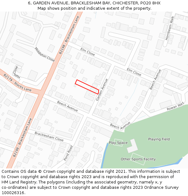 6, GARDEN AVENUE, BRACKLESHAM BAY, CHICHESTER, PO20 8HX: Location map and indicative extent of plot