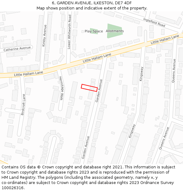 6, GARDEN AVENUE, ILKESTON, DE7 4DF: Location map and indicative extent of plot
