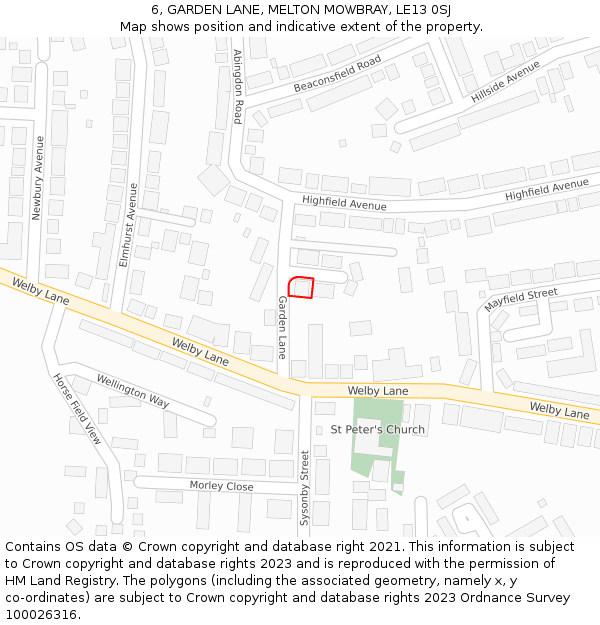 6, GARDEN LANE, MELTON MOWBRAY, LE13 0SJ: Location map and indicative extent of plot