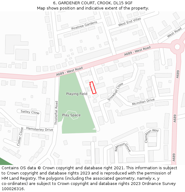 6, GARDENER COURT, CROOK, DL15 9GF: Location map and indicative extent of plot