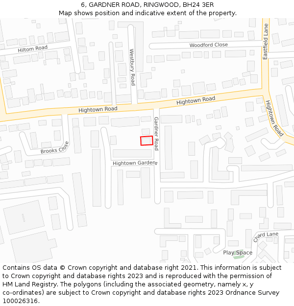 6, GARDNER ROAD, RINGWOOD, BH24 3ER: Location map and indicative extent of plot