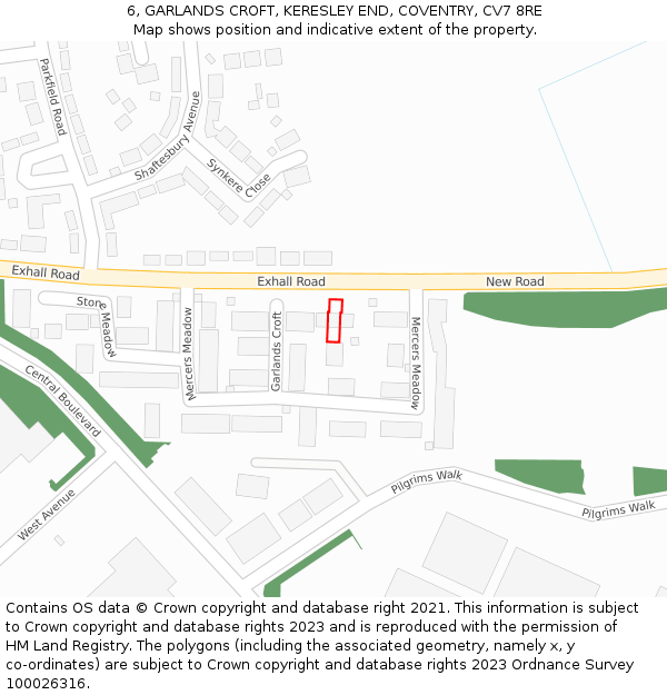 6, GARLANDS CROFT, KERESLEY END, COVENTRY, CV7 8RE: Location map and indicative extent of plot