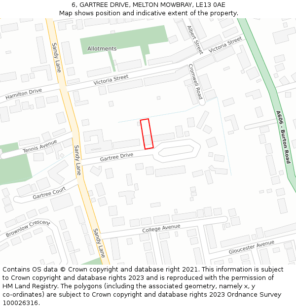 6, GARTREE DRIVE, MELTON MOWBRAY, LE13 0AE: Location map and indicative extent of plot