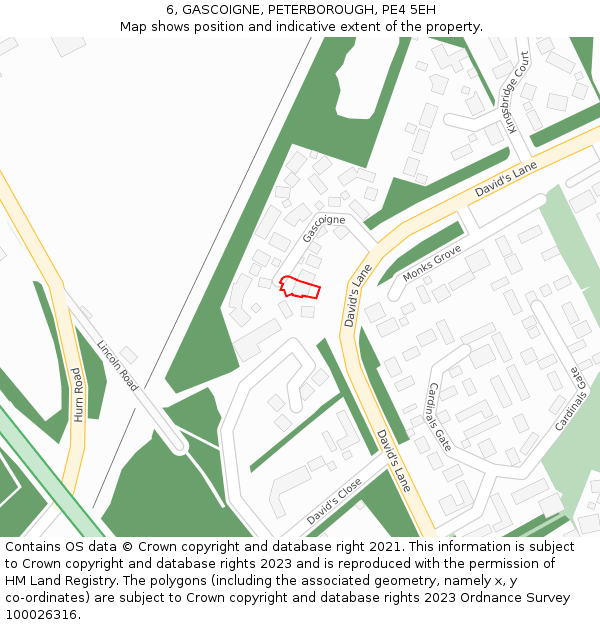 6, GASCOIGNE, PETERBOROUGH, PE4 5EH: Location map and indicative extent of plot