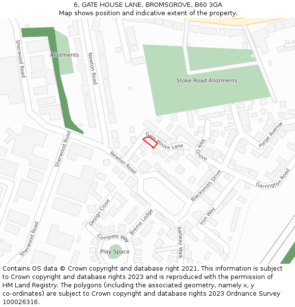 6, GATE HOUSE LANE, BROMSGROVE, B60 3GA: Location map and indicative extent of plot