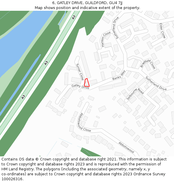 6, GATLEY DRIVE, GUILDFORD, GU4 7JJ: Location map and indicative extent of plot