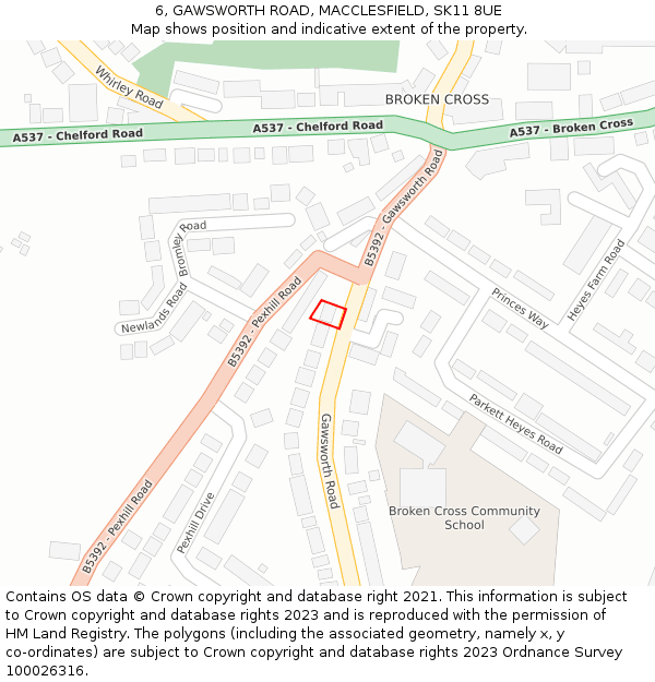 6, GAWSWORTH ROAD, MACCLESFIELD, SK11 8UE: Location map and indicative extent of plot