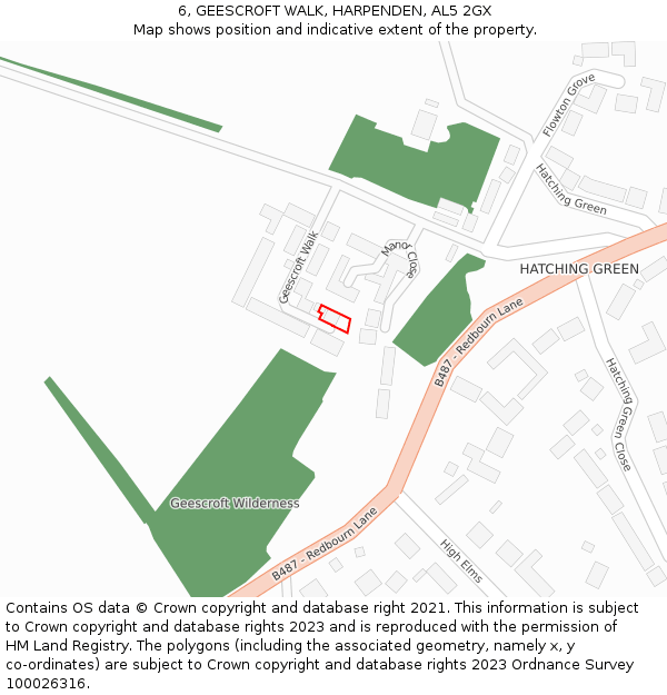 6, GEESCROFT WALK, HARPENDEN, AL5 2GX: Location map and indicative extent of plot