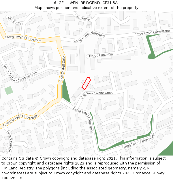 6, GELLI WEN, BRIDGEND, CF31 5AL: Location map and indicative extent of plot