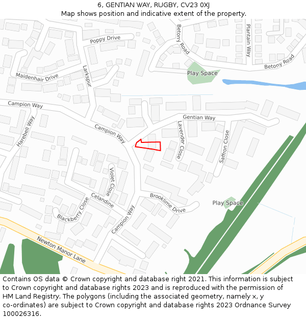 6, GENTIAN WAY, RUGBY, CV23 0XJ: Location map and indicative extent of plot