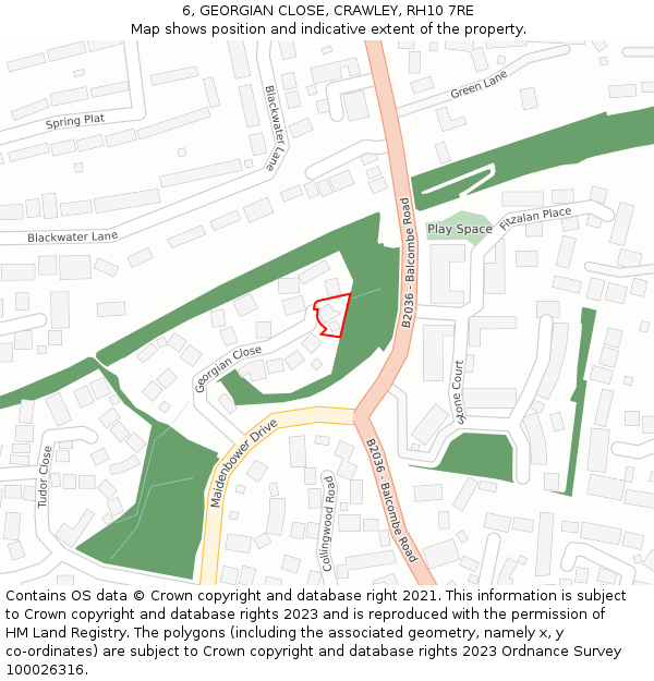 6, GEORGIAN CLOSE, CRAWLEY, RH10 7RE: Location map and indicative extent of plot