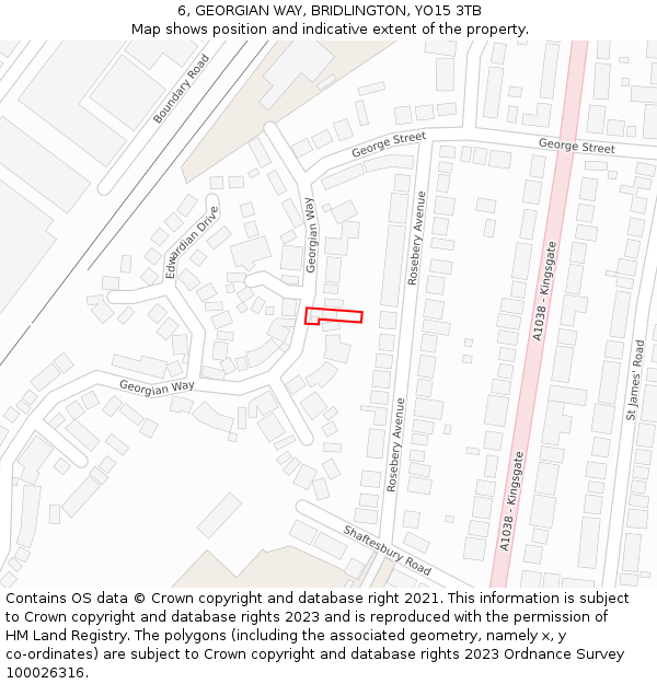 6, GEORGIAN WAY, BRIDLINGTON, YO15 3TB: Location map and indicative extent of plot