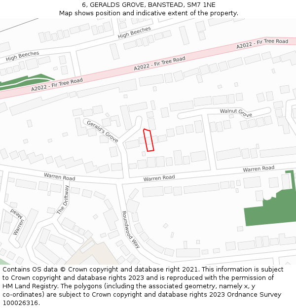 6, GERALDS GROVE, BANSTEAD, SM7 1NE: Location map and indicative extent of plot