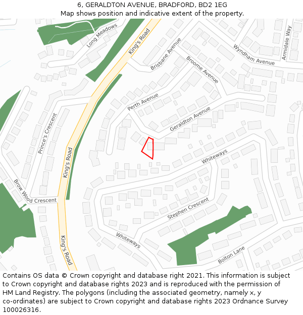 6, GERALDTON AVENUE, BRADFORD, BD2 1EG: Location map and indicative extent of plot