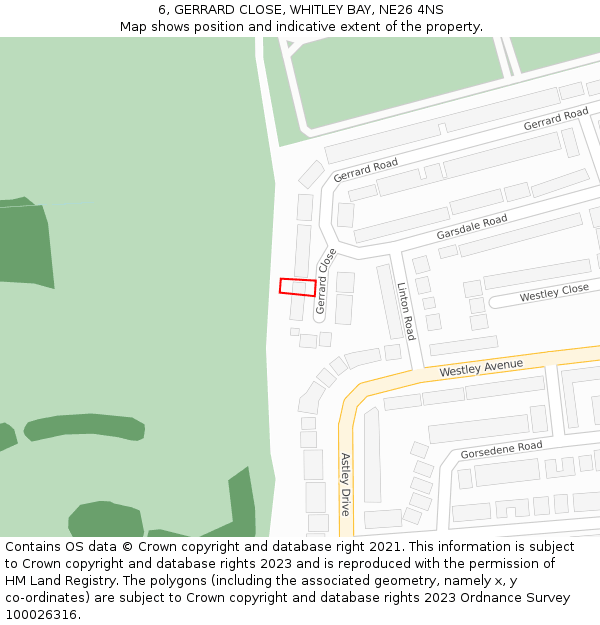 6, GERRARD CLOSE, WHITLEY BAY, NE26 4NS: Location map and indicative extent of plot