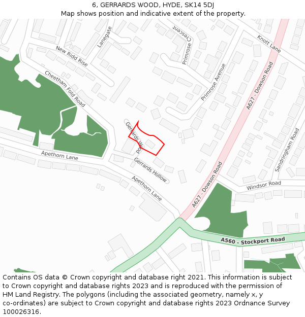 6, GERRARDS WOOD, HYDE, SK14 5DJ: Location map and indicative extent of plot