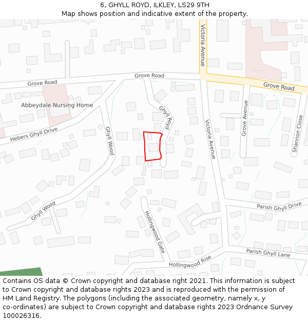 6, GHYLL ROYD, ILKLEY, LS29 9TH: Location map and indicative extent of plot