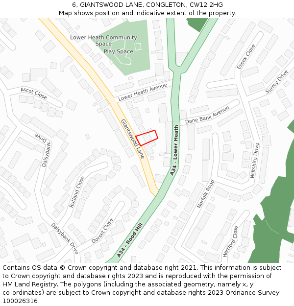 6, GIANTSWOOD LANE, CONGLETON, CW12 2HG: Location map and indicative extent of plot