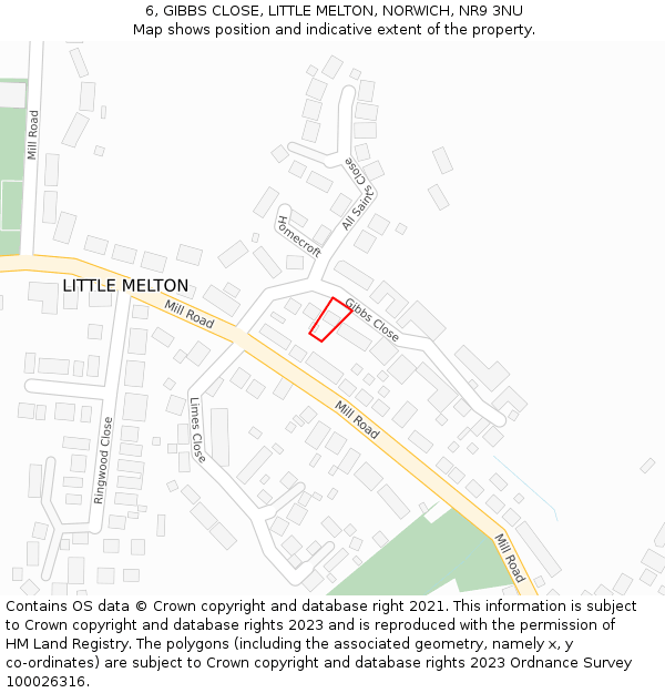 6, GIBBS CLOSE, LITTLE MELTON, NORWICH, NR9 3NU: Location map and indicative extent of plot