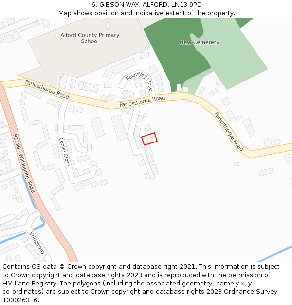 6, GIBSON WAY, ALFORD, LN13 9PD: Location map and indicative extent of plot