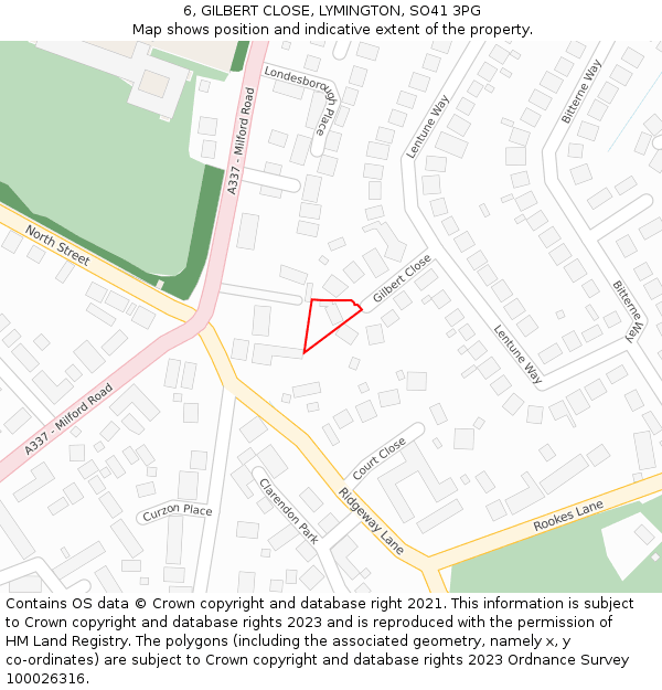 6, GILBERT CLOSE, LYMINGTON, SO41 3PG: Location map and indicative extent of plot