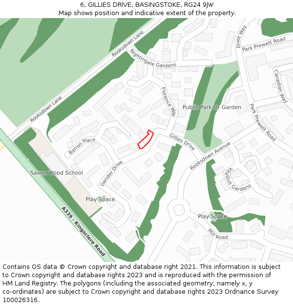 6, GILLIES DRIVE, BASINGSTOKE, RG24 9JW: Location map and indicative extent of plot