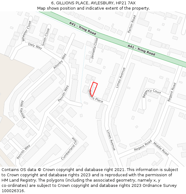 6, GILLIONS PLACE, AYLESBURY, HP21 7AX: Location map and indicative extent of plot