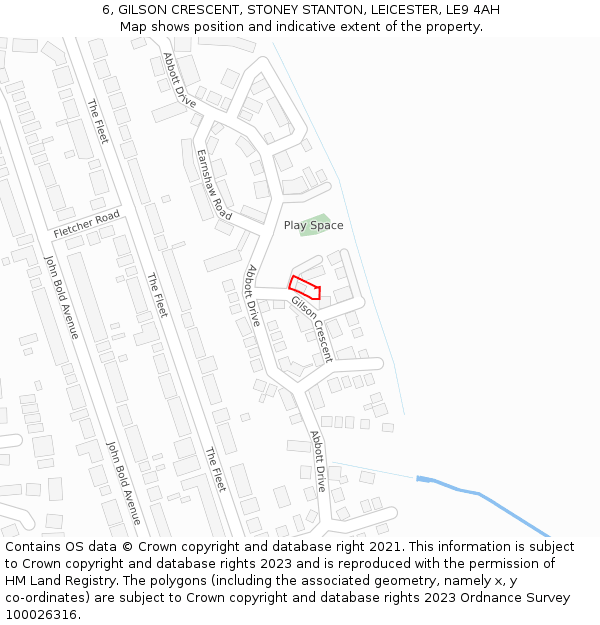 6, GILSON CRESCENT, STONEY STANTON, LEICESTER, LE9 4AH: Location map and indicative extent of plot