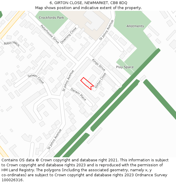 6, GIRTON CLOSE, NEWMARKET, CB8 8DQ: Location map and indicative extent of plot