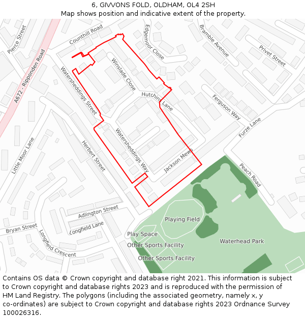 6, GIVVONS FOLD, OLDHAM, OL4 2SH: Location map and indicative extent of plot