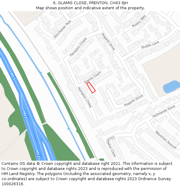 6, GLAMIS CLOSE, PRENTON, CH43 9JH: Location map and indicative extent of plot