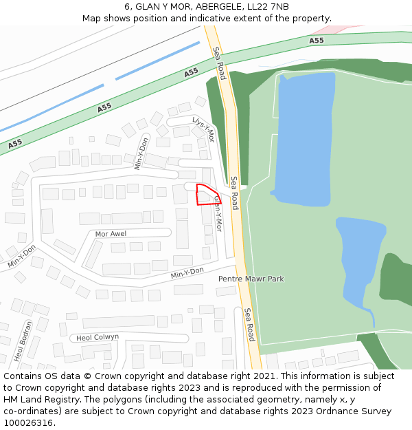 6, GLAN Y MOR, ABERGELE, LL22 7NB: Location map and indicative extent of plot