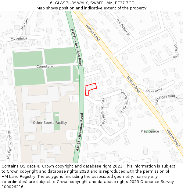 6, GLASBURY WALK, SWAFFHAM, PE37 7GE: Location map and indicative extent of plot