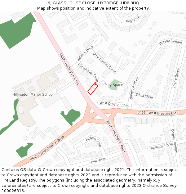 6, GLASSHOUSE CLOSE, UXBRIDGE, UB8 3UQ: Location map and indicative extent of plot