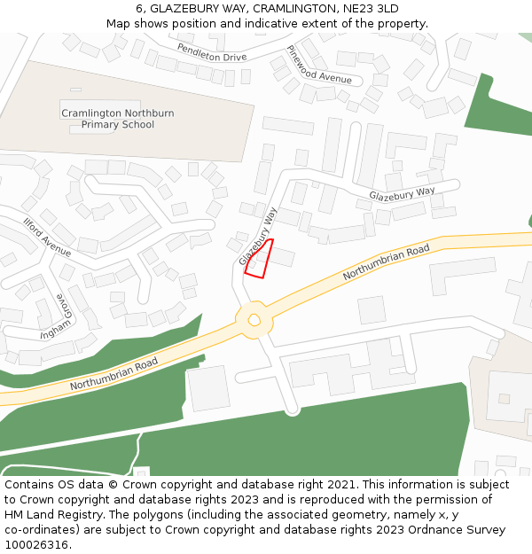 6, GLAZEBURY WAY, CRAMLINGTON, NE23 3LD: Location map and indicative extent of plot