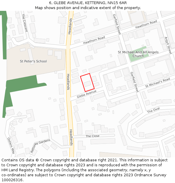 6, GLEBE AVENUE, KETTERING, NN15 6AR: Location map and indicative extent of plot