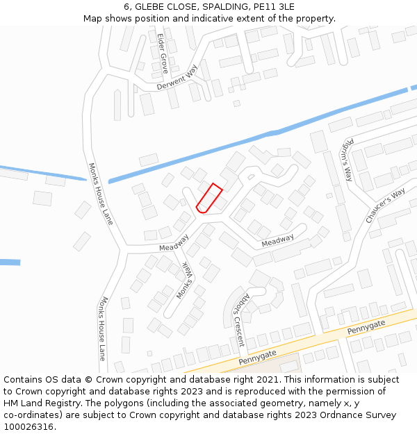 6, GLEBE CLOSE, SPALDING, PE11 3LE: Location map and indicative extent of plot